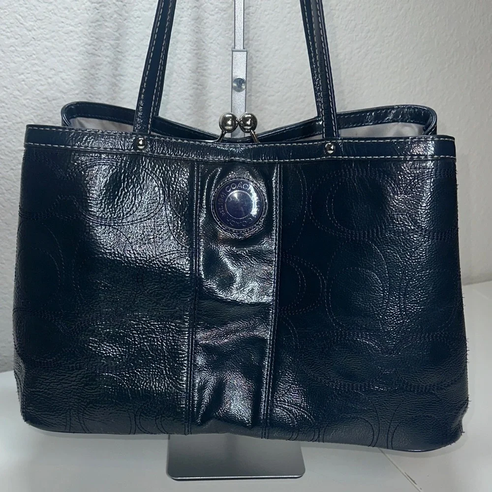 Coach Madison Navy Patent Leather Satchel Shoulder Bag